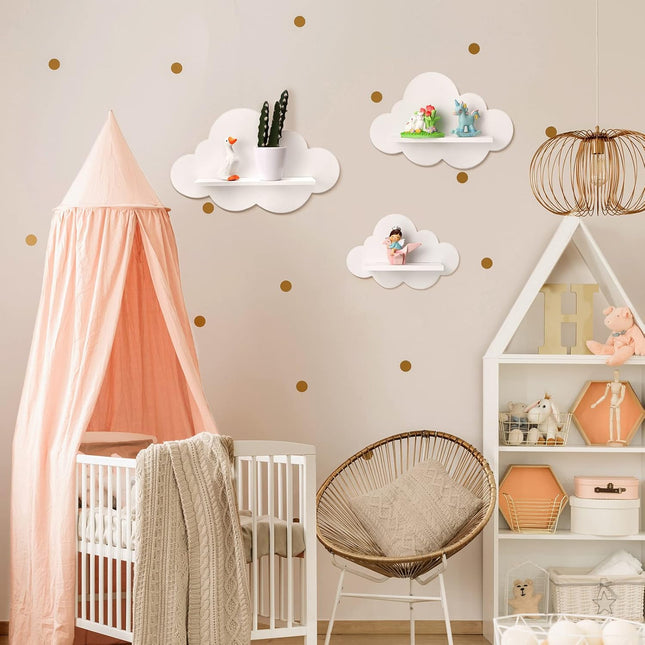 3 Pcs Floating Cloud Shelves for Wall White Wavy Small Floating Shelves for Bathroom Living Room Bedroom Corner Nursery Decor.