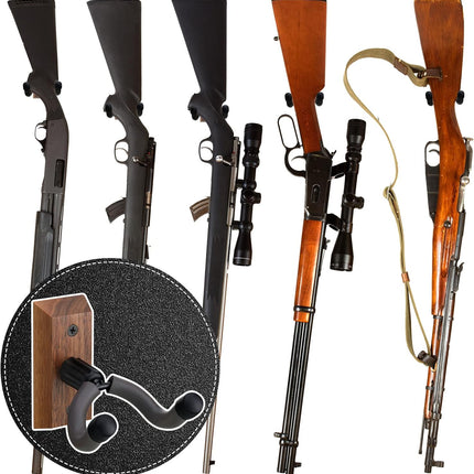 Crossbow Hanger for Wall Vertical Gun Rack Wall Mount Hardwood Gun Holder Compound Bow Hanger Holder Displays Rack Shotgun Hooks Rifle Storage Securely Holds Airsoft Firearm.