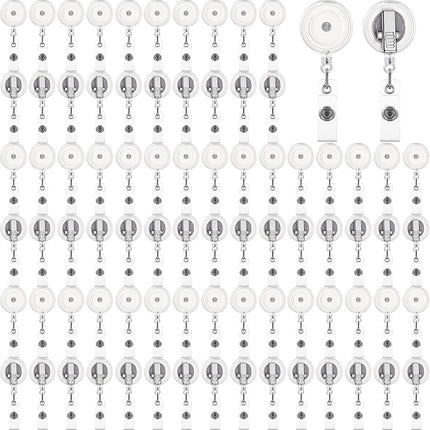 100 Pcs Translucent Retractable Badge Reels Round ID Badge Holders Nursing Name Reels with Swivel Alligator Clip and Vinyl Card Strap for Nurses Volunteer Students Teachers(Translucent Clear).