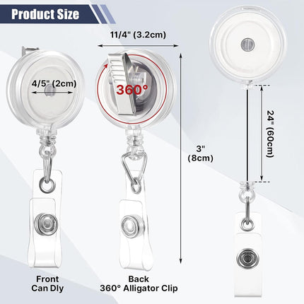 100 Pcs Translucent Retractable Badge Reels Round ID Badge Holders Nursing Name Reels with Swivel Alligator Clip and Vinyl Card Strap for Nurses Volunteer Students Teachers(Translucent Clear).