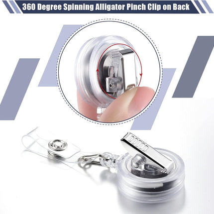 100 Pcs Translucent Retractable Badge Reels Round ID Badge Holders Nursing Name Reels with Swivel Alligator Clip and Vinyl Card Strap for Nurses Volunteer Students Teachers(Translucent Clear).