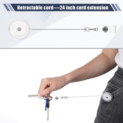 100 Pcs Translucent Retractable Badge Reels Round ID Badge Holders Nursing Name Reels with Swivel Alligator Clip and Vinyl Card Strap for Nurses Volunteer Students Teachers(Translucent Clear).