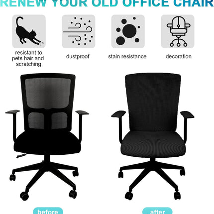 3 Pcs Computer Office Chair Cover Universal Rotating Chair Slipcovers Protector Removable Washable Office Armrest Covers with Zipper for High Back Seat Backrest(L,Waffle,Black).