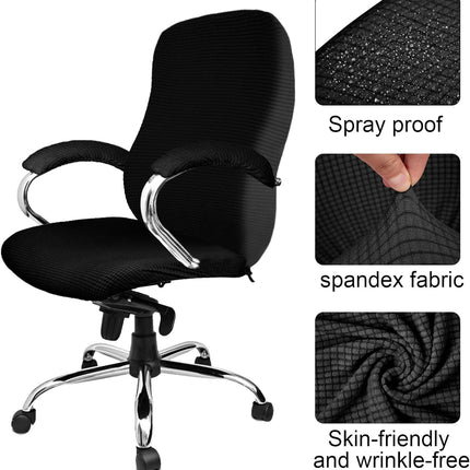 3 Pcs Computer Office Chair Cover Universal Rotating Chair Slipcovers Protector Removable Washable Office Armrest Covers with Zipper for High Back Seat Backrest(L,Waffle,Black).
