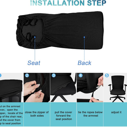 3 Pcs Computer Office Chair Cover Universal Rotating Chair Slipcovers Protector Removable Washable Office Armrest Covers with Zipper for High Back Seat Backrest(L,Waffle,Black).