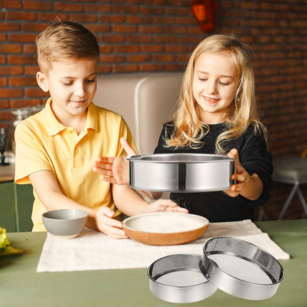 3 Pcs Stainless Steel Round Flour Sifter Sieve Fine Mesh for Bake Decorate Cakes, Pies, Pastries, Cupcakes (6 Inch and 8 Inch 60 Mesh,7 Inch 40 Mesh).