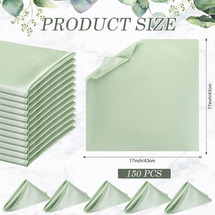 150 Pcs Satin Napkin Bulk 17 x 17 Inch Square Silk Table Napkin Soft Dinner Napkins Decor Elegant Satin Weddings Party Napkin for Wedding Parties Banquet Restaurant Decoration Supplies (Sage Green).