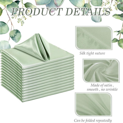 150 Pcs Satin Napkin Bulk 17 x 17 Inch Square Silk Table Napkin Soft Dinner Napkins Decor Elegant Satin Weddings Party Napkin for Wedding Parties Banquet Restaurant Decoration Supplies (Sage Green).