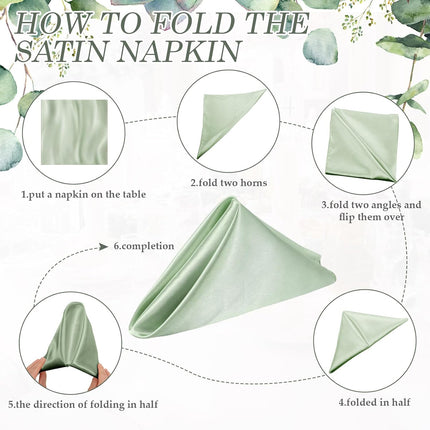150 Pcs Satin Napkin Bulk 17 x 17 Inch Square Silk Table Napkin Soft Dinner Napkins Decor Elegant Satin Weddings Party Napkin for Wedding Parties Banquet Restaurant Decoration Supplies (Sage Green).
