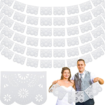 12 Pack 196.8 Feet Plastic White Papel Picado Banner Mexican Banner Cielito Lindo Party Decoration Large Mexico Fiesta Party Decorations Wedding Fiesta Hanging Flags for Cinco De Mayo.
