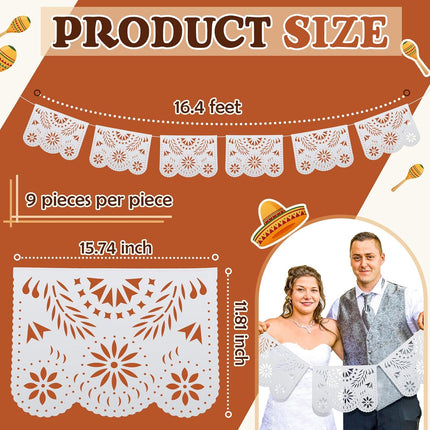 12 Pack 196.8 Feet Plastic White Papel Picado Banner Mexican Banner Cielito Lindo Party Decoration Large Mexico Fiesta Party Decorations Wedding Fiesta Hanging Flags for Cinco De Mayo.