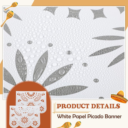 12 Pack 196.8 Feet Plastic White Papel Picado Banner Mexican Banner Cielito Lindo Party Decoration Large Mexico Fiesta Party Decorations Wedding Fiesta Hanging Flags for Cinco De Mayo.