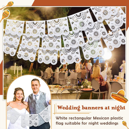 12 Pack 196.8 Feet Plastic White Papel Picado Banner Mexican Banner Cielito Lindo Party Decoration Large Mexico Fiesta Party Decorations Wedding Fiesta Hanging Flags for Cinco De Mayo.