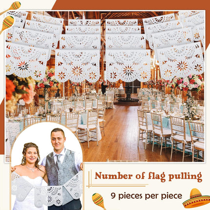 12 Pack 196.8 Feet Plastic White Papel Picado Banner Mexican Banner Cielito Lindo Party Decoration Large Mexico Fiesta Party Decorations Wedding Fiesta Hanging Flags for Cinco De Mayo.