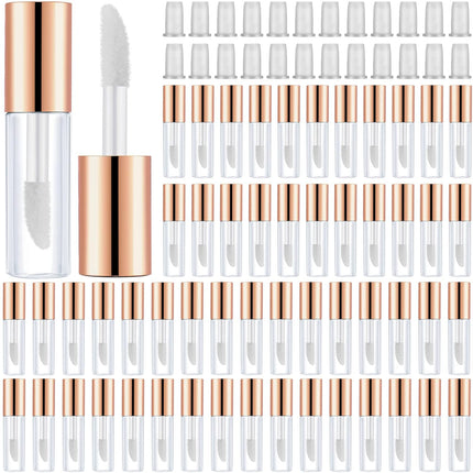 100 Pieces Clear Mini Lip Gloss Tube Refillable Empty Lip Balm Gloss Containers Bottles Transparent Mini Lipstick Containers for Women DIY Makeup(Rose Gold,1.2ml).