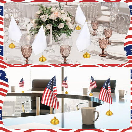 48 Pcs Mini White Desktop Flags on Stick with Stands 5.51 x 8.27 Office White Solid for DIY Craft Small Blank Desktop Flag with Pole for 4th of July Event Celebration.