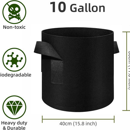 12-Pack 10 Gallon Plant Grow Bags, Thickened Nonwoven Fabric Pots with Handles, Vegetable Planter Bags Containers, Cloth Planters for Garden.