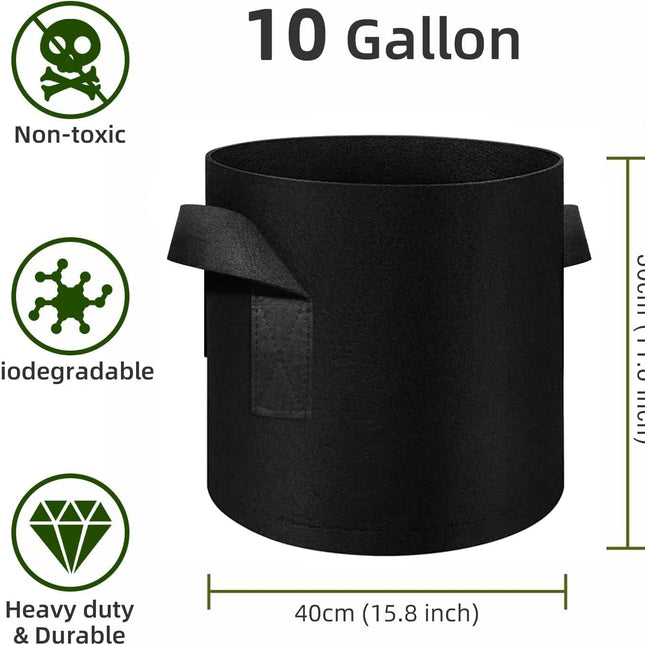 12-Pack 10 Gallon Plant Grow Bags, Thickened Nonwoven Fabric Pots with Handles, Vegetable Planter Bags Containers, Cloth Planters for Garden.
