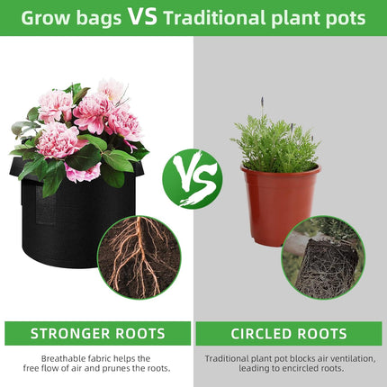 12-Pack 10 Gallon Plant Grow Bags, Thickened Nonwoven Fabric Pots with Handles, Vegetable Planter Bags Containers, Cloth Planters for Garden.