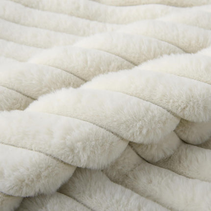Decorative Throw Pillow with Inserts, Set of 2 Soft Faux Fur Throw Pillows, Square Boho Striped Pillow for Couch, Bed, Sofa Decor(Beige, 18" x 18").