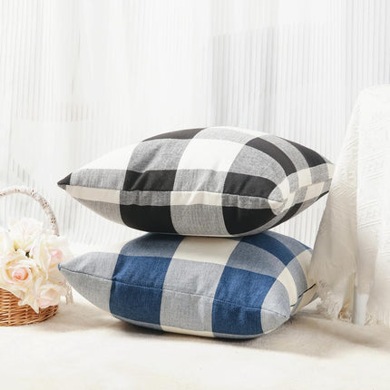 Rustic Buffalo Plaid Pillows with Inserts Set of 2, Retro Cotton Linen Decorative Throw Pillows for Front Porch Patio Decor, Classic Home Decor for Sofa Bed Couch(Black White, 16" x 16").