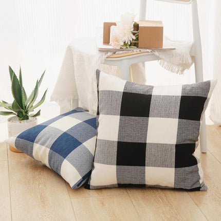 Rustic Buffalo Plaid Pillows with Inserts Set of 2, Retro Cotton Linen Decorative Throw Pillows for Front Porch Patio Decor, Classic Home Decor for Sofa Bed Couch(Black White, 16" x 16").