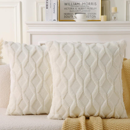 18" x 18" Decorative Throw Pillow with Inserts, Set of 2 Soft Faux Fur Throw Pillows, Square Boho Pillow for Couch, Bed, Sofa Decor, Beige.