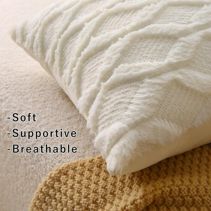 18" x 18" Decorative Throw Pillow with Inserts, Set of 2 Soft Faux Fur Throw Pillows, Square Boho Pillow for Couch, Bed, Sofa Decor, Beige.