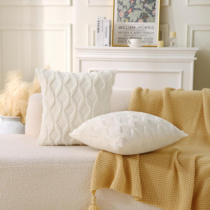 18" x 18" Decorative Throw Pillow with Inserts, Set of 2 Soft Faux Fur Throw Pillows, Square Boho Pillow for Couch, Bed, Sofa Decor, Beige.