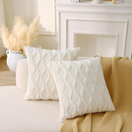 18" x 18" Decorative Throw Pillow with Inserts, Set of 2 Soft Faux Fur Throw Pillows, Square Boho Pillow for Couch, Bed, Sofa Decor, Beige.