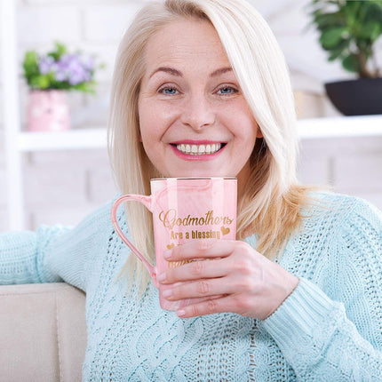 Godmothers Marble Coffee Mug, Godmother Gifts From Godchild, Godmother's Gift for Birthday Mother's Day Christmas, Godmother Proposal Gifts Marble Mug with Spoon Lid and Gift Box, 14 Oz.