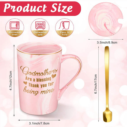Godmothers Marble Coffee Mug, Godmother Gifts From Godchild, Godmother's Gift for Birthday Mother's Day Christmas, Godmother Proposal Gifts Marble Mug with Spoon Lid and Gift Box, 14 Oz.