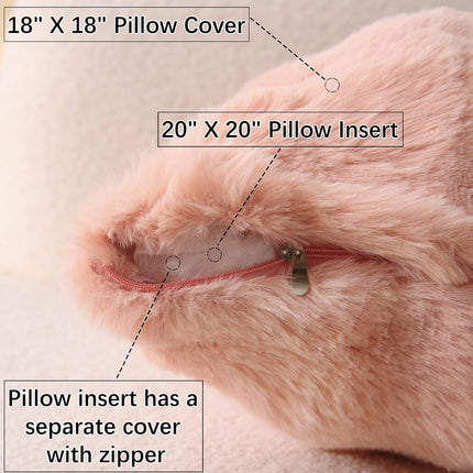 Faux Fur Plush Pillow with Inserts Set of 2, Soft 18" x 18" Decorative Throw Pillows, Square Boho Medium Plaid Pillow for Couch, Bed, Sofa Bedroom Decor (Pink).