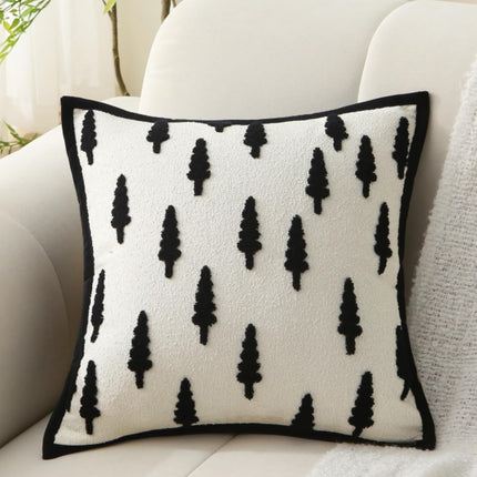 Boho Decorative Throw Pillows with Inserts, 18" x 18" Soft Tufted Modern Chenille Pillow, Pillows for Home, Patio, Couch, Bedroom, Living Room (Black Tree - White Background).