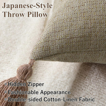 18" x 18" Decorative Throw Pillow with Inserts, Set of 2 Farmhouse Neutral Couch Throw Pillows with Tassels, Square Boho Pillow for Couch, Bed, Sofa Decor (Khaki, 18" x 18"(Pack of 2)).