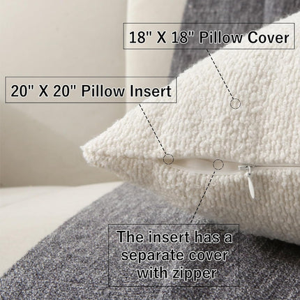 18" x 18" Decorative Throw Pillow with Inserts, Set of 2 Soft Textured Boucle Throw Pillows, Square Boho Pillow for Couch, Bed, Sofa Decor (White, 18" x 18"(Pack of 2)).