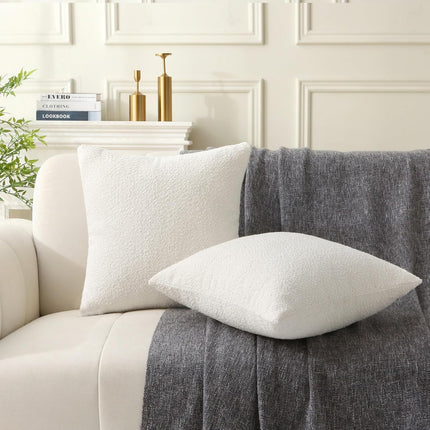 18" x 18" Decorative Throw Pillow with Inserts, Set of 2 Soft Textured Boucle Throw Pillows, Square Boho Pillow for Couch, Bed, Sofa Decor (White, 18" x 18"(Pack of 2)).