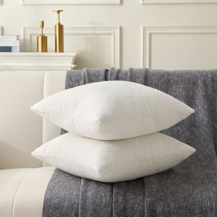 18" x 18" Decorative Throw Pillow with Inserts, Set of 2 Soft Textured Boucle Throw Pillows, Square Boho Pillow for Couch, Bed, Sofa Decor (White, 18" x 18"(Pack of 2)).