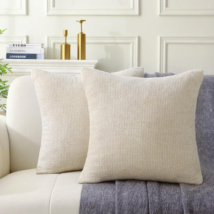 18" x 18" Decorative Throw Pillow with Inserts, Set of 2 Soft Modern Farmhouse Weave Pattern Throw Pillows, Square Boho Pillow for Couch, Bed, Sofa Decor (Beige, 18" x 18"(Pack of 2)).