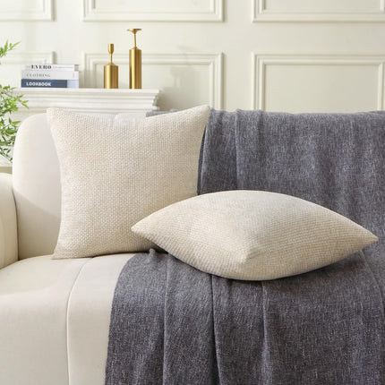 18" x 18" Decorative Throw Pillow with Inserts, Set of 2 Soft Modern Farmhouse Weave Pattern Throw Pillows, Square Boho Pillow for Couch, Bed, Sofa Decor (Beige, 18" x 18"(Pack of 2)).