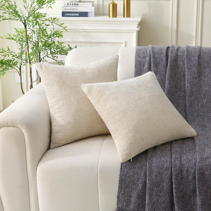 18" x 18" Decorative Throw Pillow with Inserts, Set of 2 Soft Modern Farmhouse Weave Pattern Throw Pillows, Square Boho Pillow for Couch, Bed, Sofa Decor (Beige, 18" x 18"(Pack of 2)).