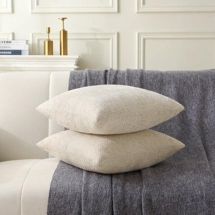 18" x 18" Decorative Throw Pillow with Inserts, Set of 2 Soft Modern Farmhouse Weave Pattern Throw Pillows, Square Boho Pillow for Couch, Bed, Sofa Decor (Beige, 18" x 18"(Pack of 2)).
