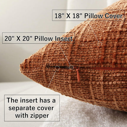 18" x 18" Decorative Throw Pillow with Inserts, Set of 2 Soft Modern Farmhouse Throw Pillows, Square Boho Pillow for Couch, Bed, Sofa Decor (Brick-red, 18" x 18"(Pack of 2)).