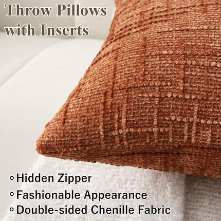 18" x 18" Decorative Throw Pillow with Inserts, Set of 2 Soft Modern Farmhouse Throw Pillows, Square Boho Pillow for Couch, Bed, Sofa Decor (Brick-red, 18" x 18"(Pack of 2)).