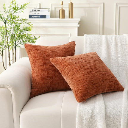 18" x 18" Decorative Throw Pillow with Inserts, Set of 2 Soft Modern Farmhouse Throw Pillows, Square Boho Pillow for Couch, Bed, Sofa Decor (Brick-red, 18" x 18"(Pack of 2)).