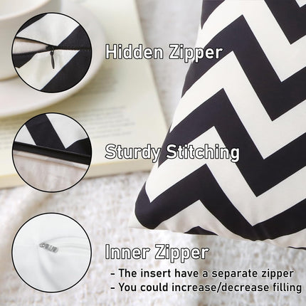 18" x 18" Throw Pillows with Inserts, Pack of 2 Outdoor Waterproof Striped Pillow, Square Decorative Pillows for Patio Furniture Garden Couch Sofa Home (Black Wavy Stripes).