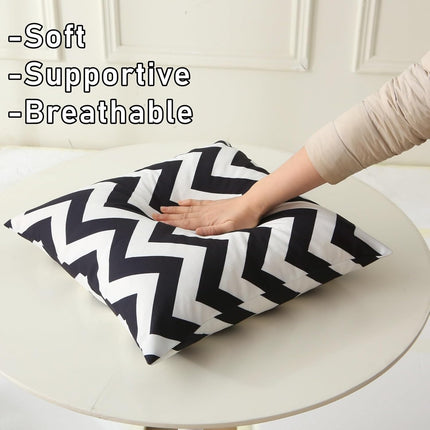 18" x 18" Throw Pillows with Inserts, Pack of 2 Outdoor Waterproof Striped Pillow, Square Decorative Pillows for Patio Furniture Garden Couch Sofa Home (Black Wavy Stripes).