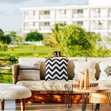 18" x 18" Throw Pillows with Inserts, Pack of 2 Outdoor Waterproof Striped Pillow, Square Decorative Pillows for Patio Furniture Garden Couch Sofa Home (Black Wavy Stripes).