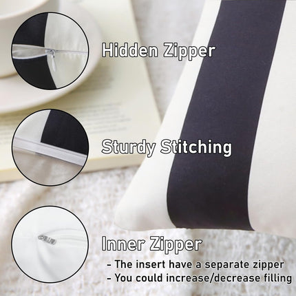 18" x 18" Throw Pillows with Inserts, Pack of 2 Outdoor Waterproof Striped Pillow, Square Decorative Pillows for Patio Furniture Garden Couch Sofa Home (Black Vertical Stripes).