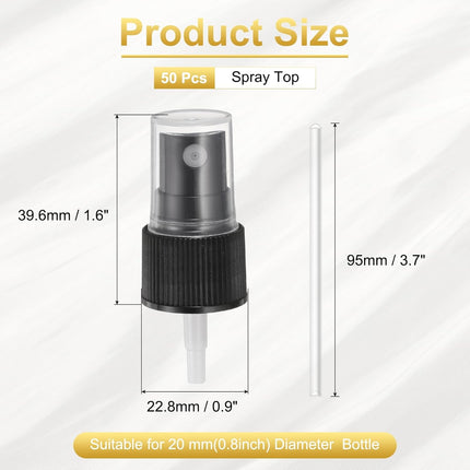50 Pcs Black Spray Top, 20/410 Fine Mist Sprayer Reusable Replacement Spray Bottle Pump Plastic Top for Cosmetic Perfume and Body Sprays Bottle.